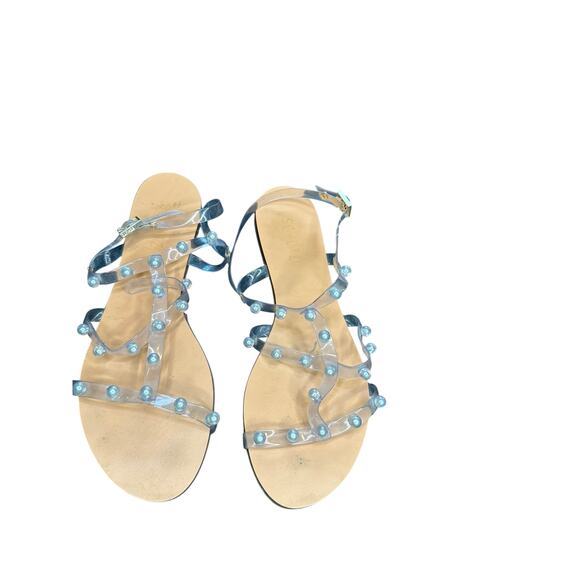 Schutz Yarin Studded Pearl Jelly Clear Beachy Flat Buckle Strap Sandals Size 8.5 - Picture 2 of 11